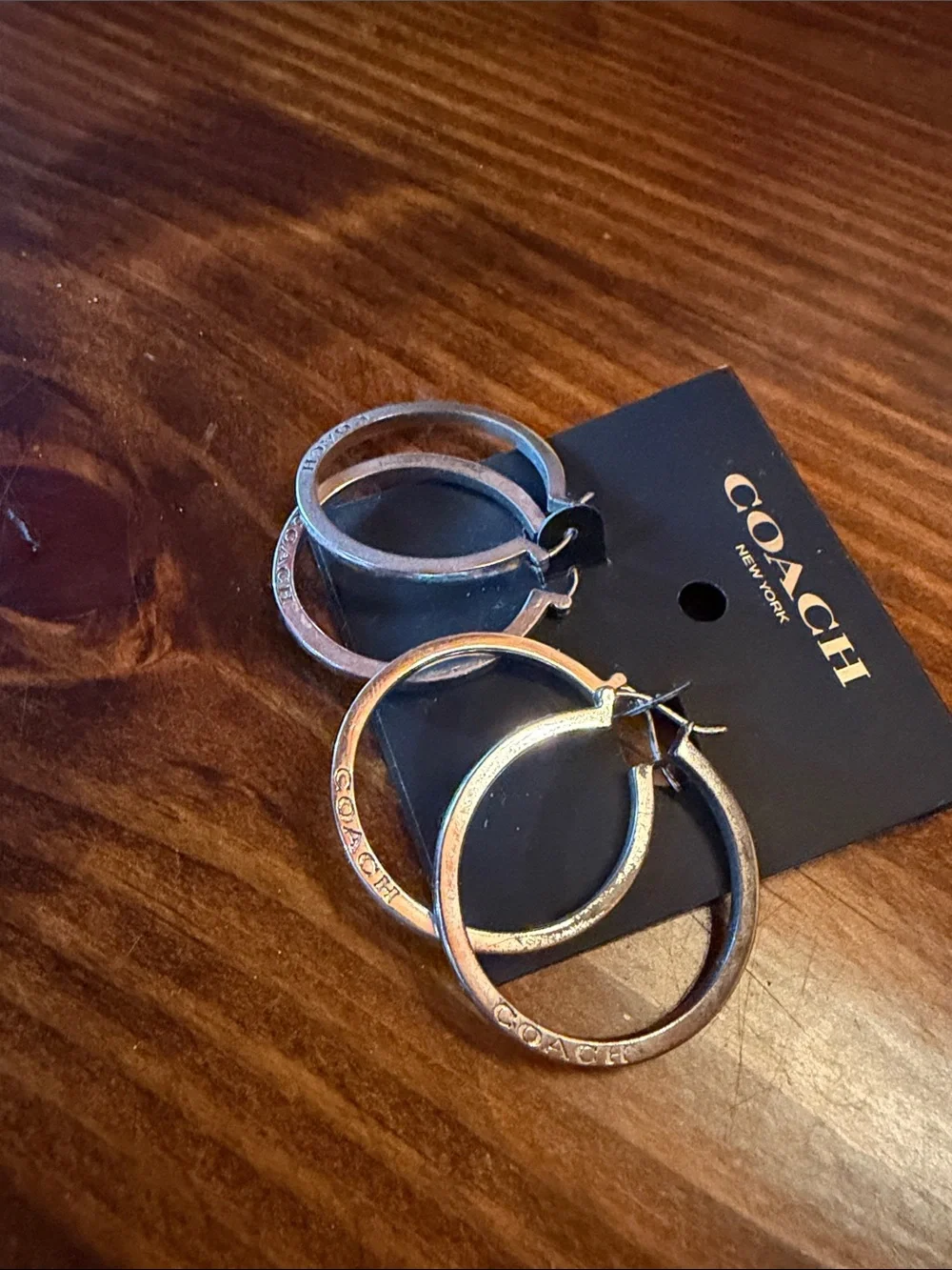 2 pair Coach Silver Hoop Earrings - Picture 4 of 4